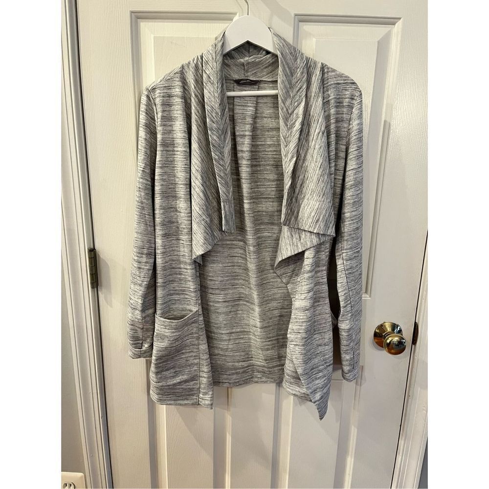 Eddie Bauer Gray Space Dye Open Front Waterfall Jersey Cardigan sz M NWOT